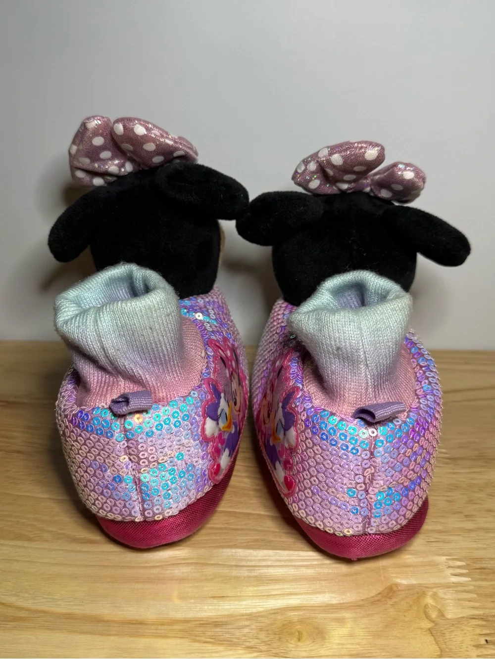 Disney Minnie Mouse Toddler Girls Slipper 5-6 Pink Sequin House Shoes Loungewear